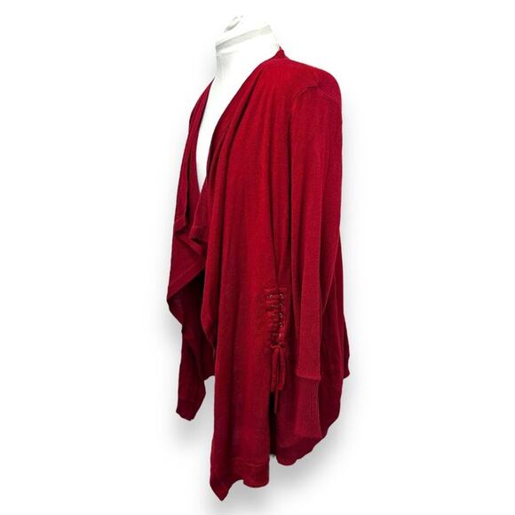 NorthStyle Womens Red Open Front Cardigan Sweater 1X Acrylic Comfy Layer - Picture 2 of 7